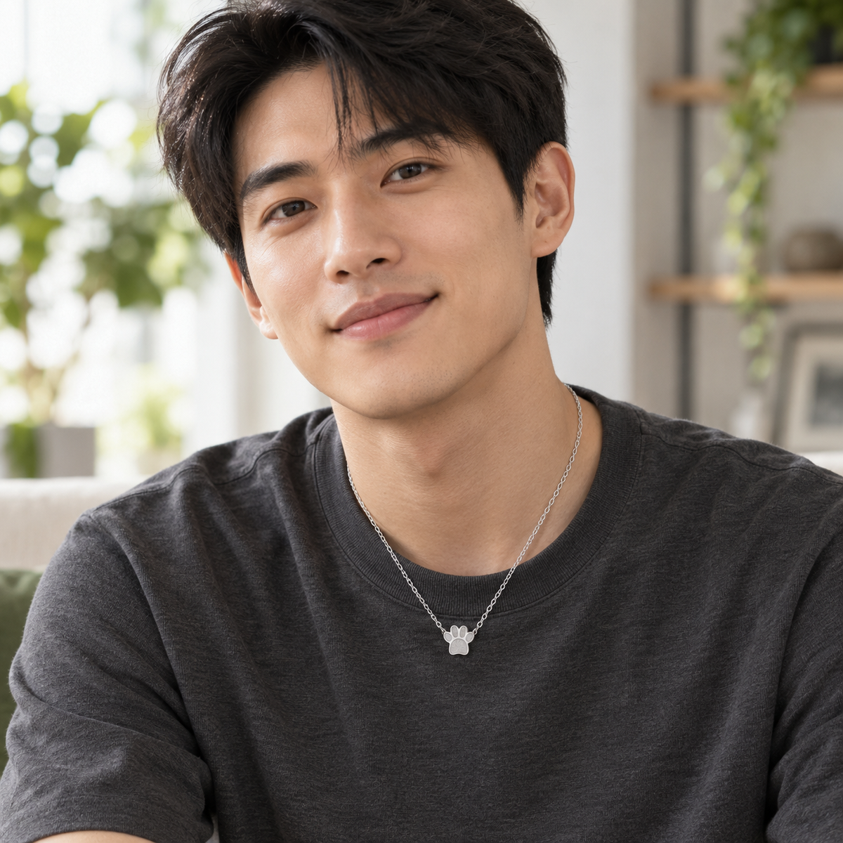 AI-styled portrait of a man wearing the silver Hqlove paw necklace.